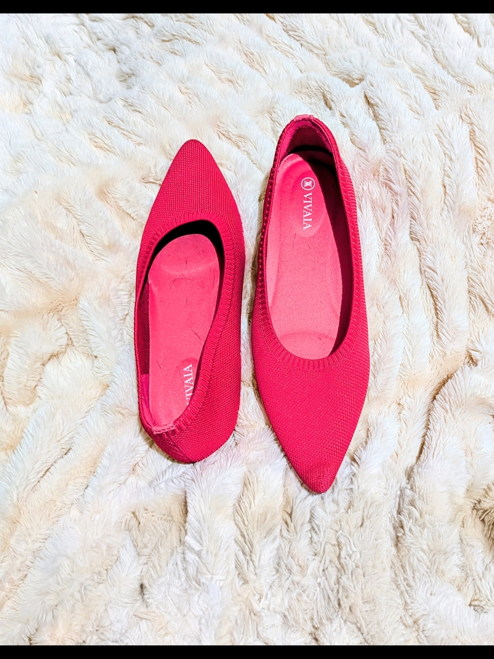 VIVAIA Women’s Pointed Knit Flats in Fuchsia Pink 7.5
